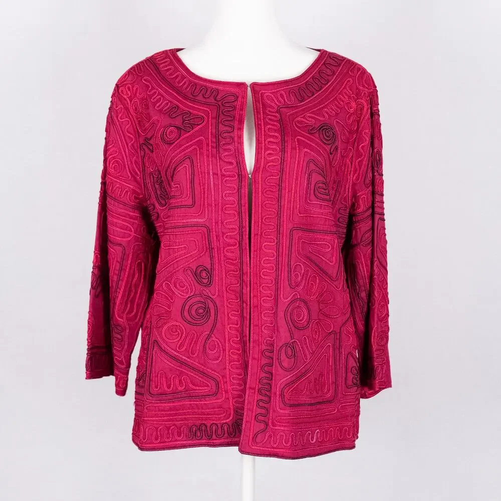 Embroidered Wearable Art Jacket Berry MEDIUM Abstract Bohemian Boho Southwestern